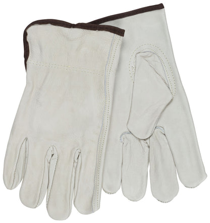Cowhide Grain Leather Driver Gloves, Keystone Thumb, Open Cuff
