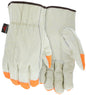 Grain Cowhide Leather Driver Gloves, Hi-Vis Orange, Keystone Thumb, Slip-On Cuff