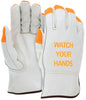 Cowhide Grain Leather Driver Gloves, Keystone Thumb, Hi-Vis Orange Accents