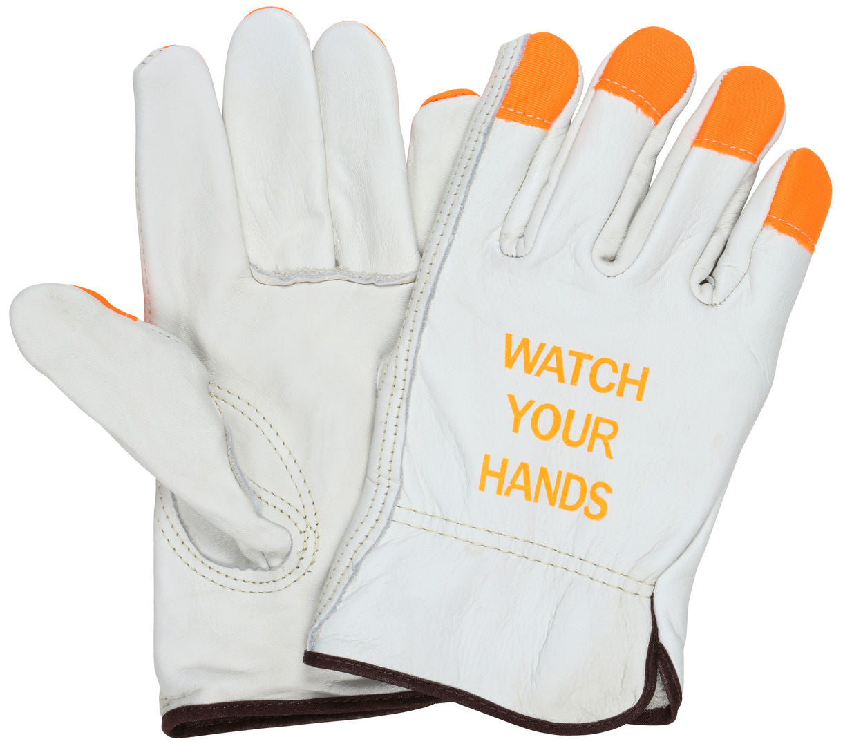 Cowhide Grain Leather Driver Gloves, Keystone Thumb, Hi-Vis Orange Accents