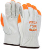 Grain Cowhide Leather Driver Gloves, Hi-Vis Accents, Keystone Thumb