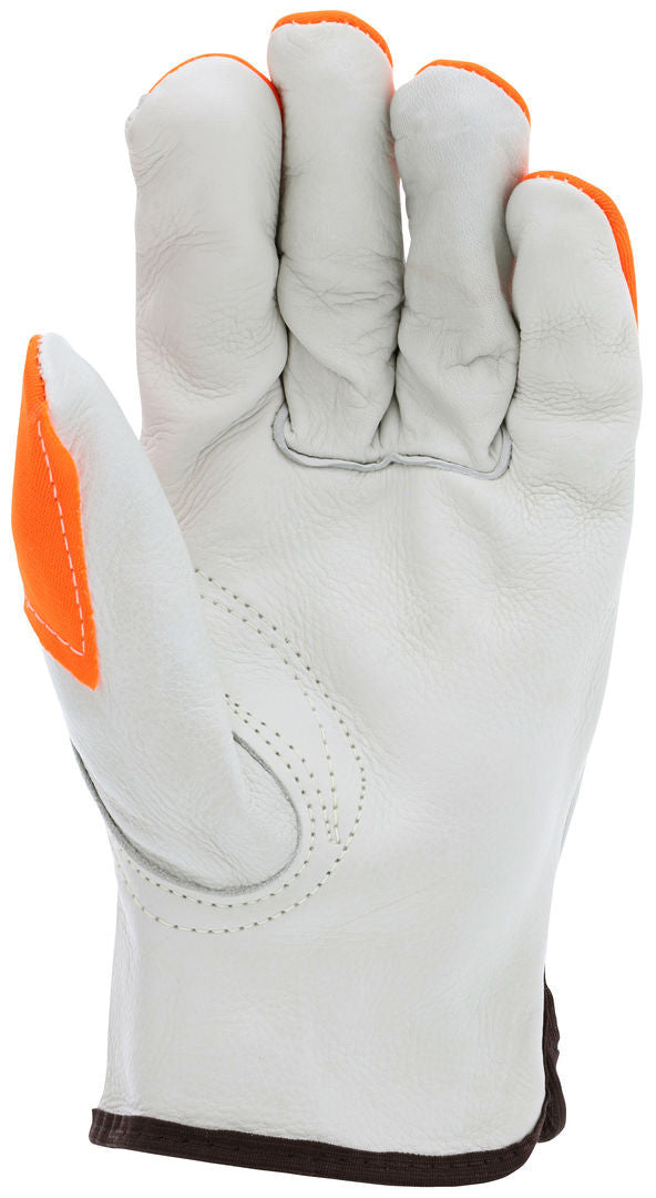 Grain Cowhide Leather Driver Gloves, Hi-Vis Accents, Keystone Thumb