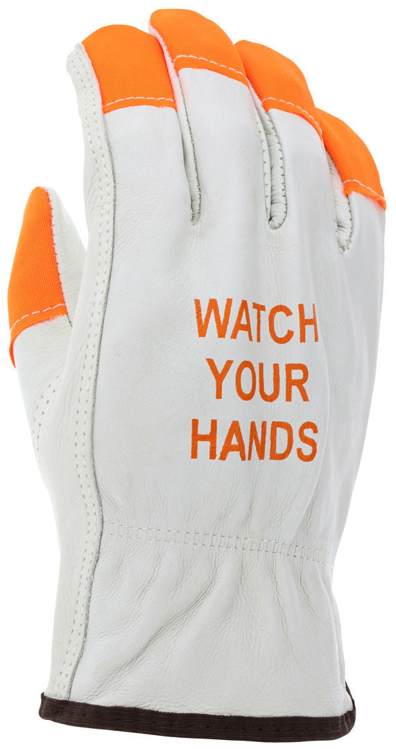 Grain Cowhide Leather Driver Gloves, Hi-Vis Accents, Keystone Thumb