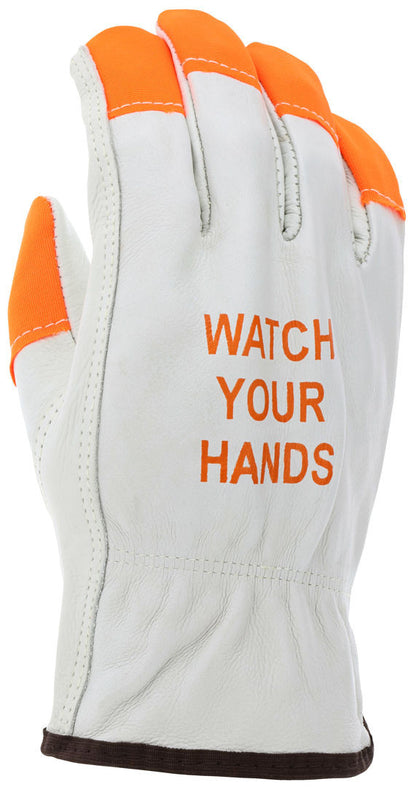 Grain Cowhide Leather Driver Gloves, Hi-Vis Accents, Keystone Thumb