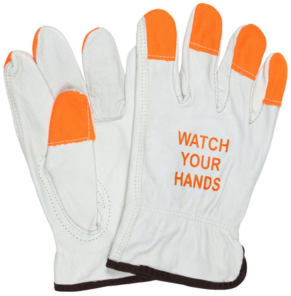 Grain Cowhide Leather Driver Gloves, Hi-Vis Accents, Keystone Thumb