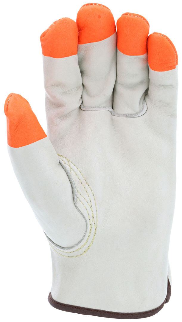 Grain Cowhide Driver Gloves, Hi-Vis Orange Accents, Keystone Thumb, Unlined