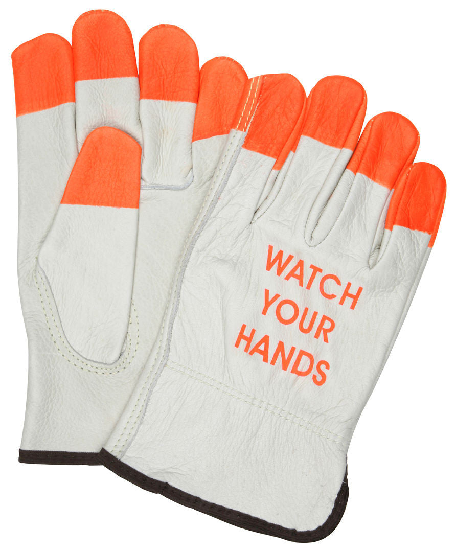 Grain Cowhide Driver Gloves, Hi-Vis Orange Accents, Keystone Thumb, Unlined