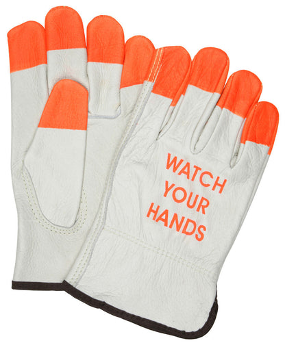 Grain Cowhide Driver Gloves, Hi-Vis Orange Accents, Keystone Thumb, Unlined