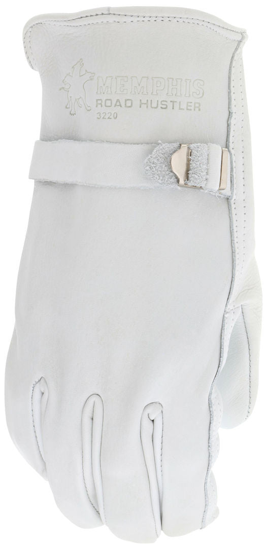 Road Hustler Cowhide Grain Leather Driver Gloves, Rolled Hem, Pull Strap