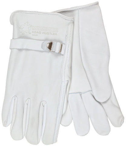 Road Hustler Cowhide Grain Leather Driver Gloves, Rolled Hem, Pull Strap