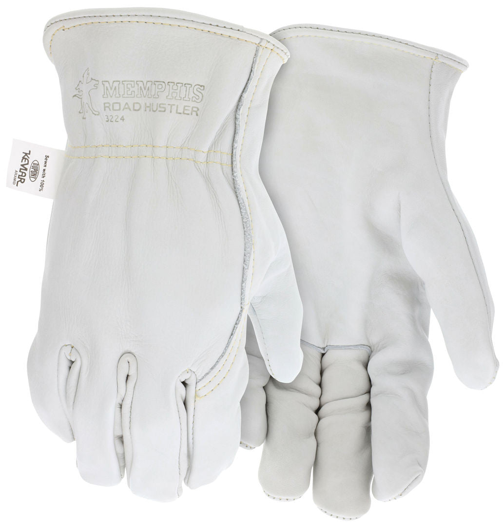 Road Hustler Driver Gloves, Premium Grain Cowhide, Kevlar-Sewn, Open Cuff