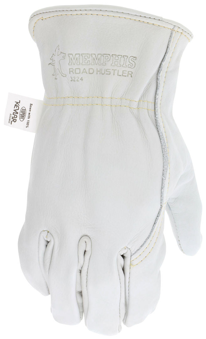 Road Hustler Driver Gloves, Premium Grain Cowhide, Kevlar-Sewn, Open Cuff