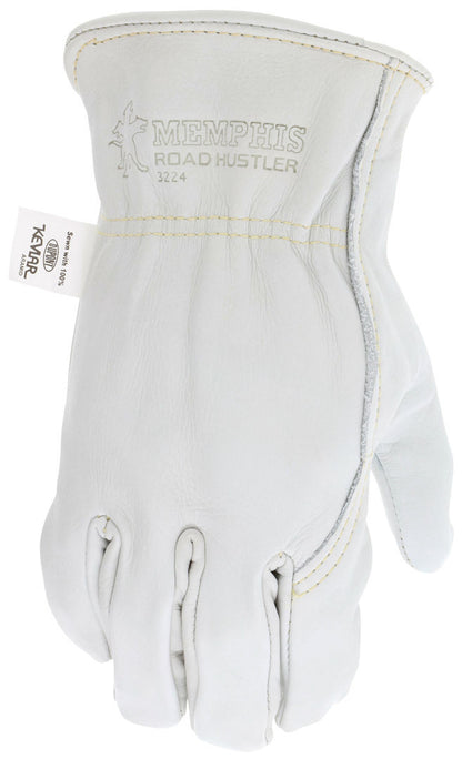 Road Hustler Driver Gloves, Premium Grain Cowhide, Kevlar-Sewn, Open Cuff