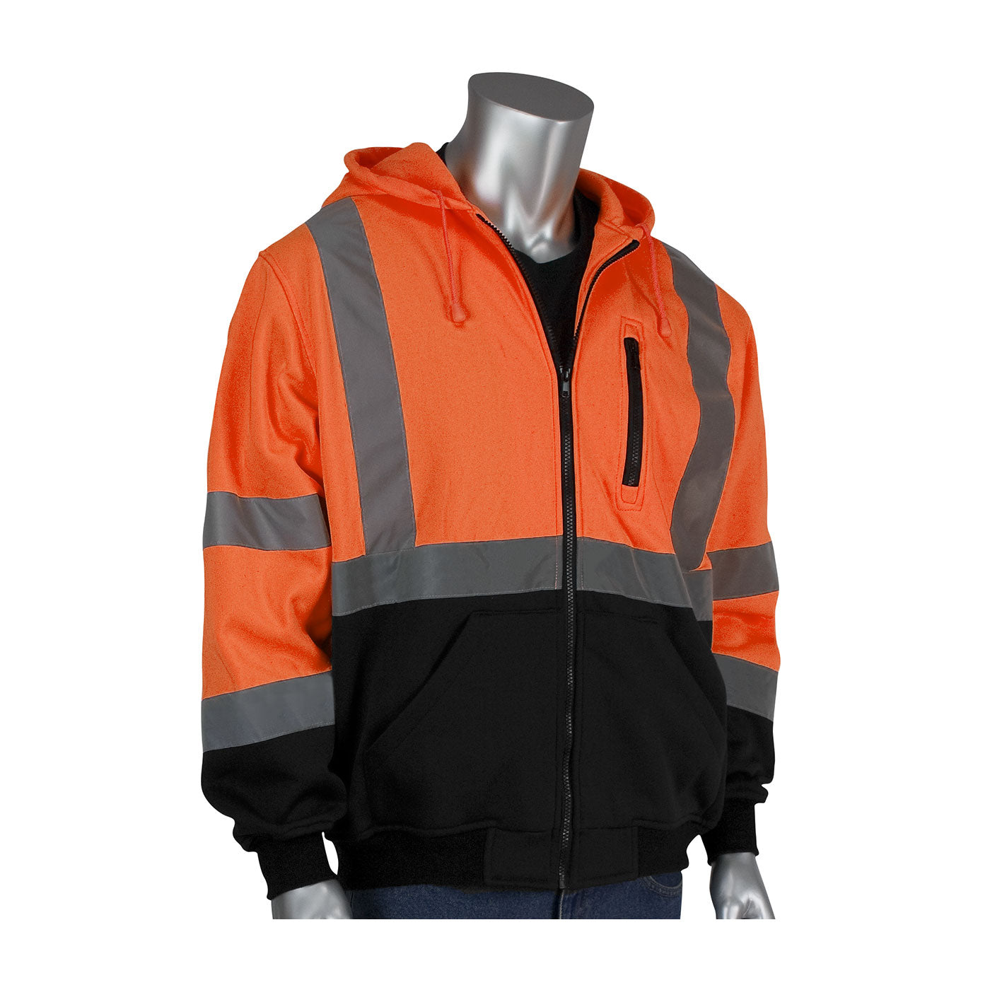 PIP® ANSI Type R Class 3 Full Zip Hooded Sweatshirt with Black Bottom