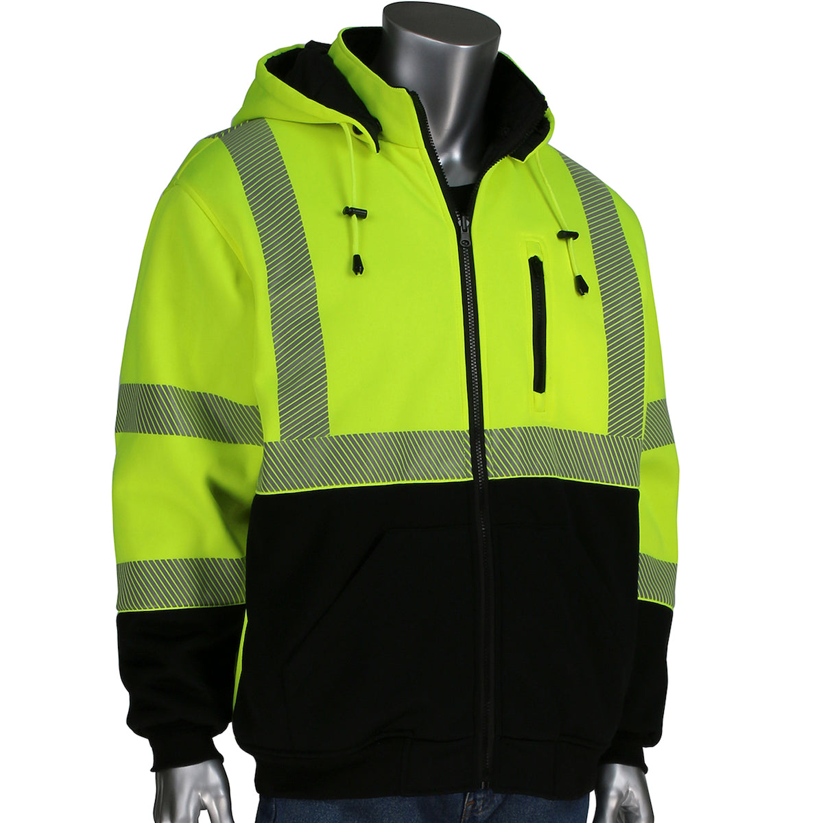 ANSI Type R Class 3 Reversible Full Zip Hooded Sweatshirt with Black Bottom