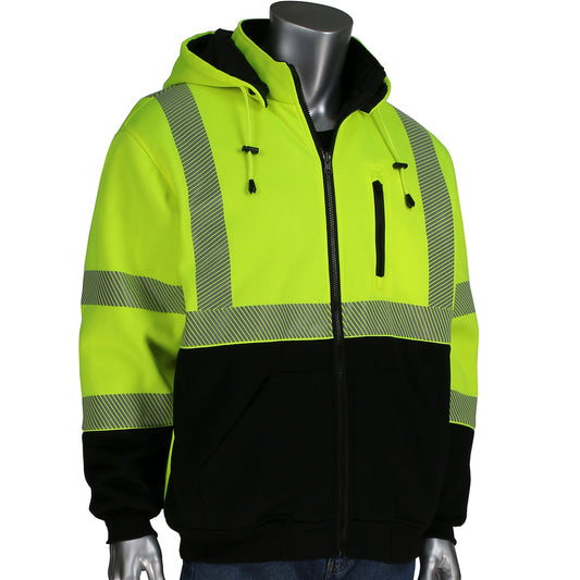 ANSI Type R Class 3 Reversible Full Zip Hooded Sweatshirt with Black Bottom