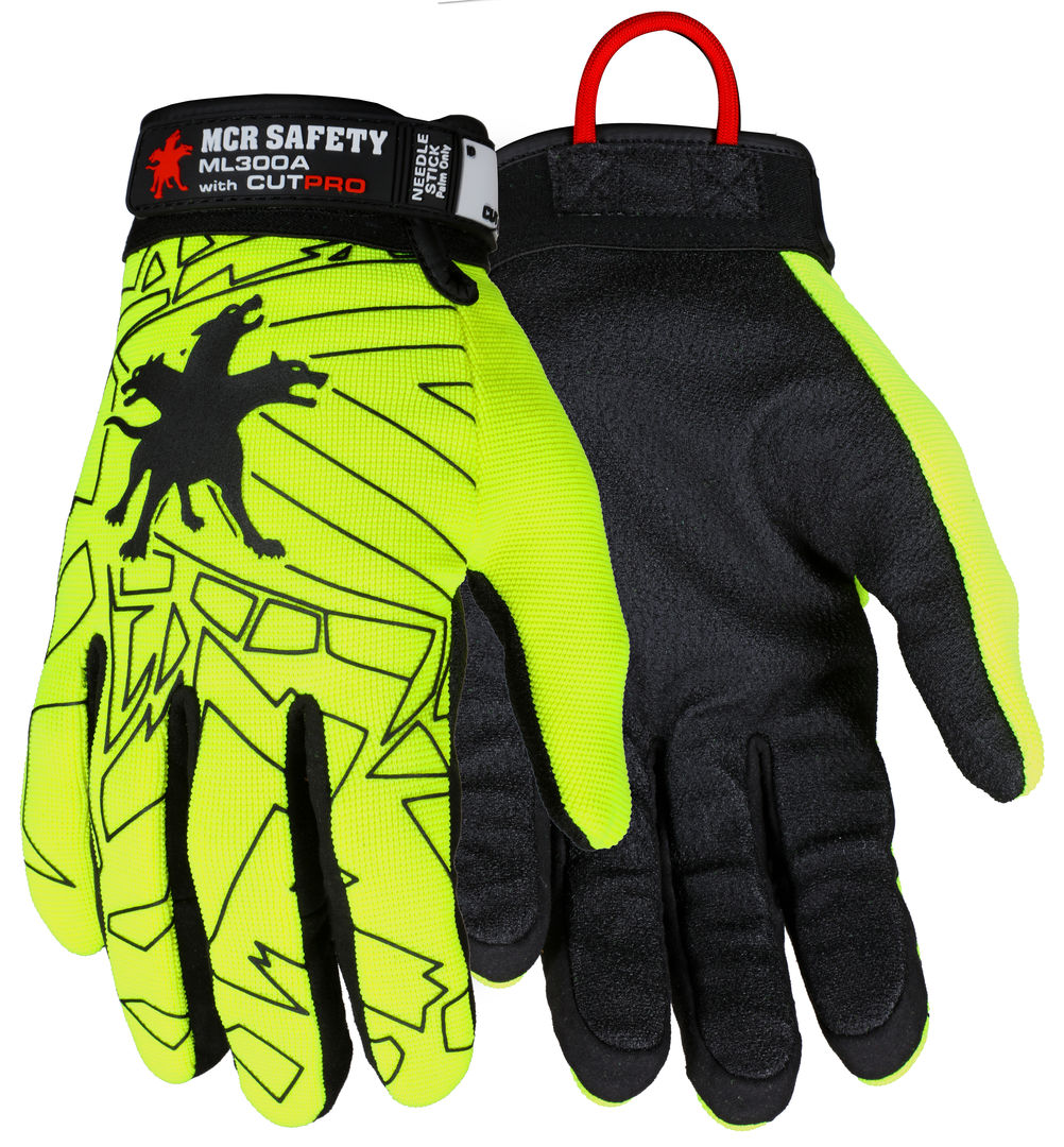 ML300AM - CutPro® Mechanics Gloves - Cut and Puncture Resistant Work Gloves - Black Synthetic Leather Palm and Fingers - Alycore® Lined Palm - Hypodermic Needle Puncture Protection Zone in Palm and Sides of Fingers