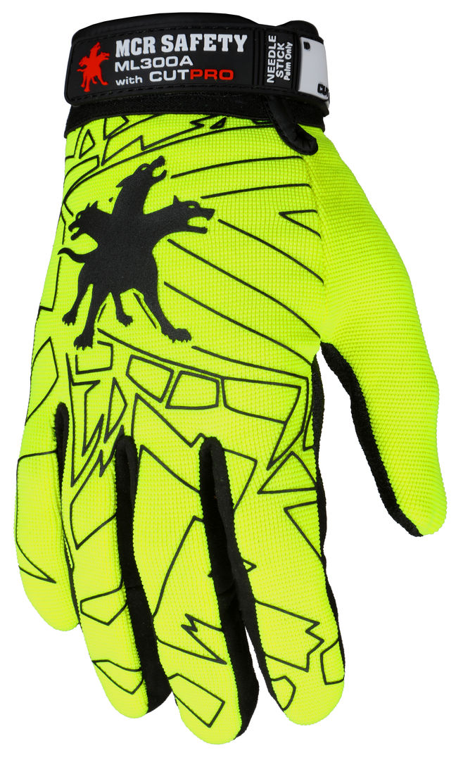 ML300AM - CutPro® Mechanics Gloves - Cut and Puncture Resistant Work Gloves - Black Synthetic Leather Palm and Fingers - Alycore® Lined Palm - Hypodermic Needle Puncture Protection Zone in Palm and Sides of Fingers