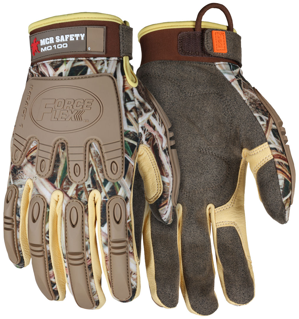 MO100 - ForceFlex® Mechanics Work Gloves - Shadow Grass® Blades® Pattern - Camo Gloves - Breathable Back - Palm Reinforced with D3O® - TPR on Back of Hand for Impact Resistance - Popular Mossy Oak® Camouflage Pattern
