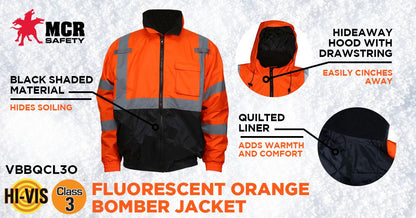 MCR Safety VBBQCL3O - Luminator® Series - Two Tone Value Bomber Jacket - Meets ANSI/ISEA 107 2020 Standards - Type R Class 3 Compliant - Quilted Rain Jacket with Silver Reflective Stripes - Quilted Liner Adds Warmth and Comfort — manufacturer image 4