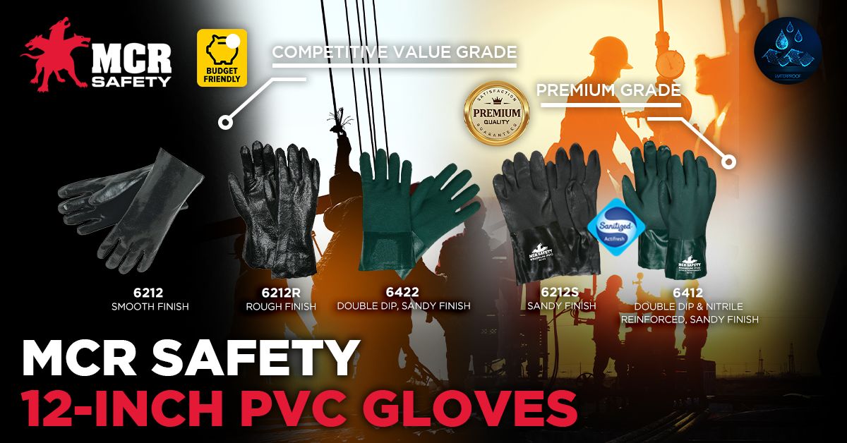 6212R - PVC Coated Work Gloves - Single Dipped with Rough Black PVC - Soft Interlock Lining - 12-Inch Length - Interlock Lining is Comfortable and Soft to the Touch