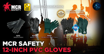 6212R - PVC Coated Work Gloves - Single Dipped with Rough Black PVC - Soft Interlock Lining - 12-Inch Length - Interlock Lining is Comfortable and Soft to the Touch