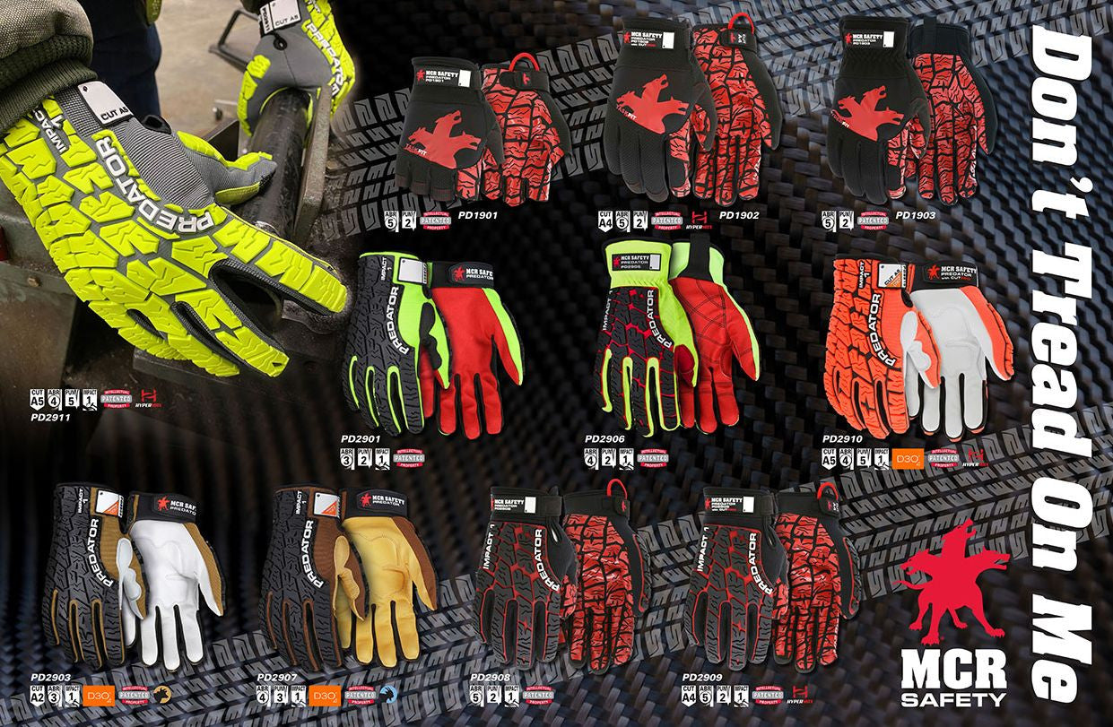 PD2906 - Predator® Mechanics Work Gloves - Textured PVC Coated Palm - Tire Tread Pattern TPR Back-of-Hand Protection - Slip-On Wrist with ID Pad - TPR Back of Provides Impact Protection