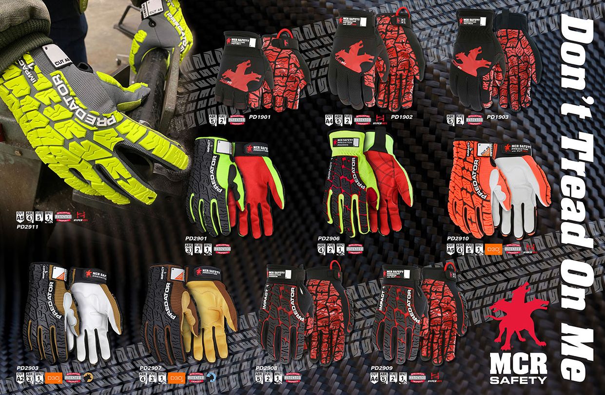 PD2901 - Predator® Mechanics Work Gloves - Textured PVC Coated Synthetic Palm - High Visibility Spandex Back - Back-of-Hand Impact Protection - Reinforced Thumb Crotch - Patented Design Tire Tread TPR on the Back of the Hand