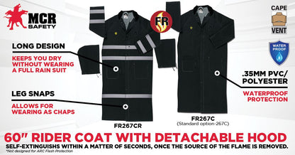 MCR Safety FR267C - Classic Plus Series Rain Gear - .35mm PVC / Polyester Material - Waterproof Ankle Length Black Raincoat - Detachable Hood and Corduroy Collar - Limited Flammability — manufacturer image 3