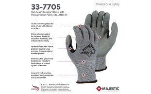 Cut-Less Korplex Glove with Polyurethane Palm, 13g, ANSI A7