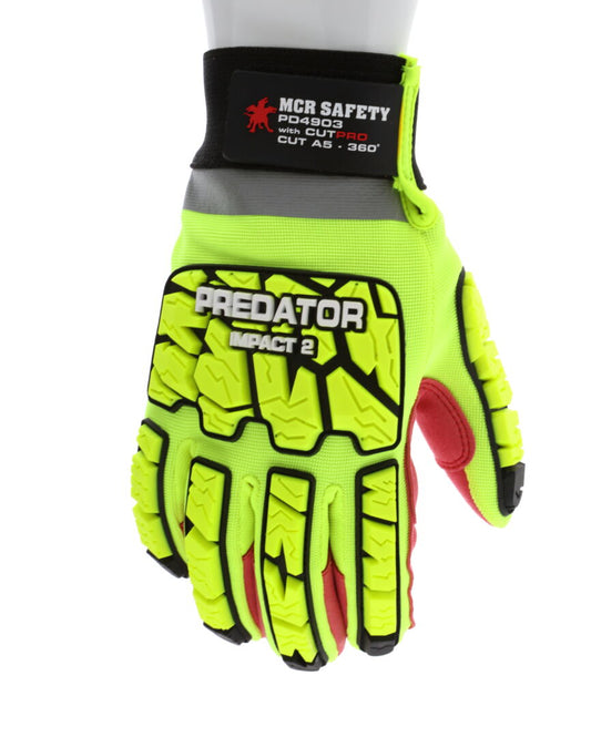 PD4903 - Predator® Impact Mechanics Gloves - Hi-Visibility Leather Palm Work Gloves - TPR Back of Hand Protection - Cut, Abrasion, Puncture, and Impact Resistant - Wing Thumb