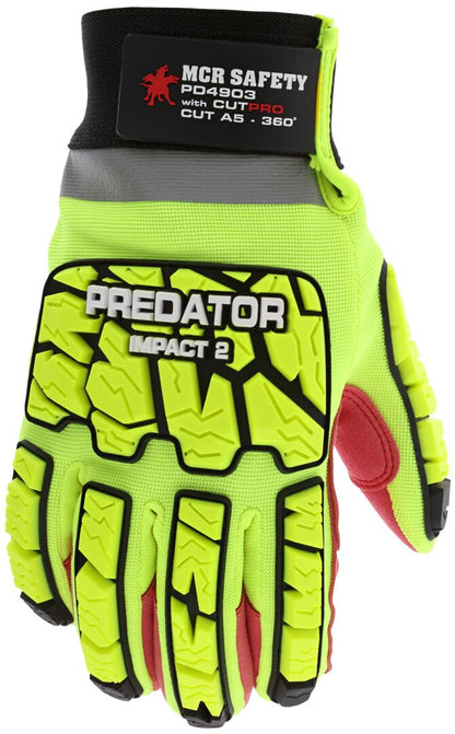 PD4903 - Predator® Impact Mechanics Gloves - Hi-Visibility Leather Palm Work Gloves - TPR Back of Hand Protection - Cut, Abrasion, Puncture, and Impact Resistant - Wing Thumb