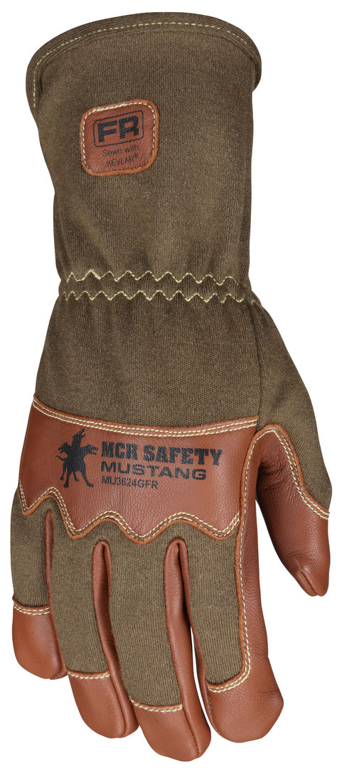 MU3624GFR - Mustang Utility Leather Drivers Work Gloves - Grain Goatskin with Double Palm - DuPont™ Kevlar ® Aramid Lined and Sewn - Nomex ® Back with Wing Thumb - Arc rating of 24.7 cal/cm²