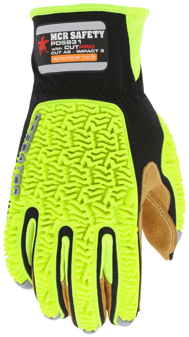PD5931 - Predator® Impact Mechanics Gloves - Sasquatch® Leather Palm Work Gloves - TPR Back of Hand Protection - Cut, Abrasion, Tear, and Impact Resistant - TPR Back Provides Excellent Impact Protection