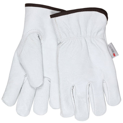 Insulated Buffalo Grain Leather Driver Gloves, Thinsulate Lined, Elastic Back