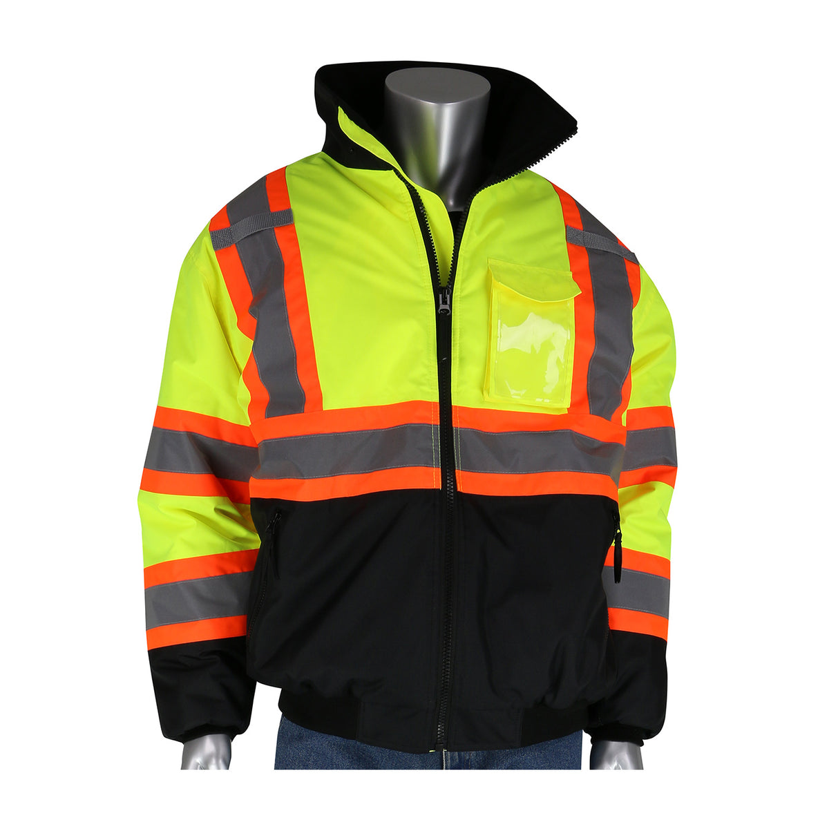 PIP 333-1745X ANSI Type R Class 3 and CSA Z96 Two-Tone X-Back, Black Bottom Bomber Jacket