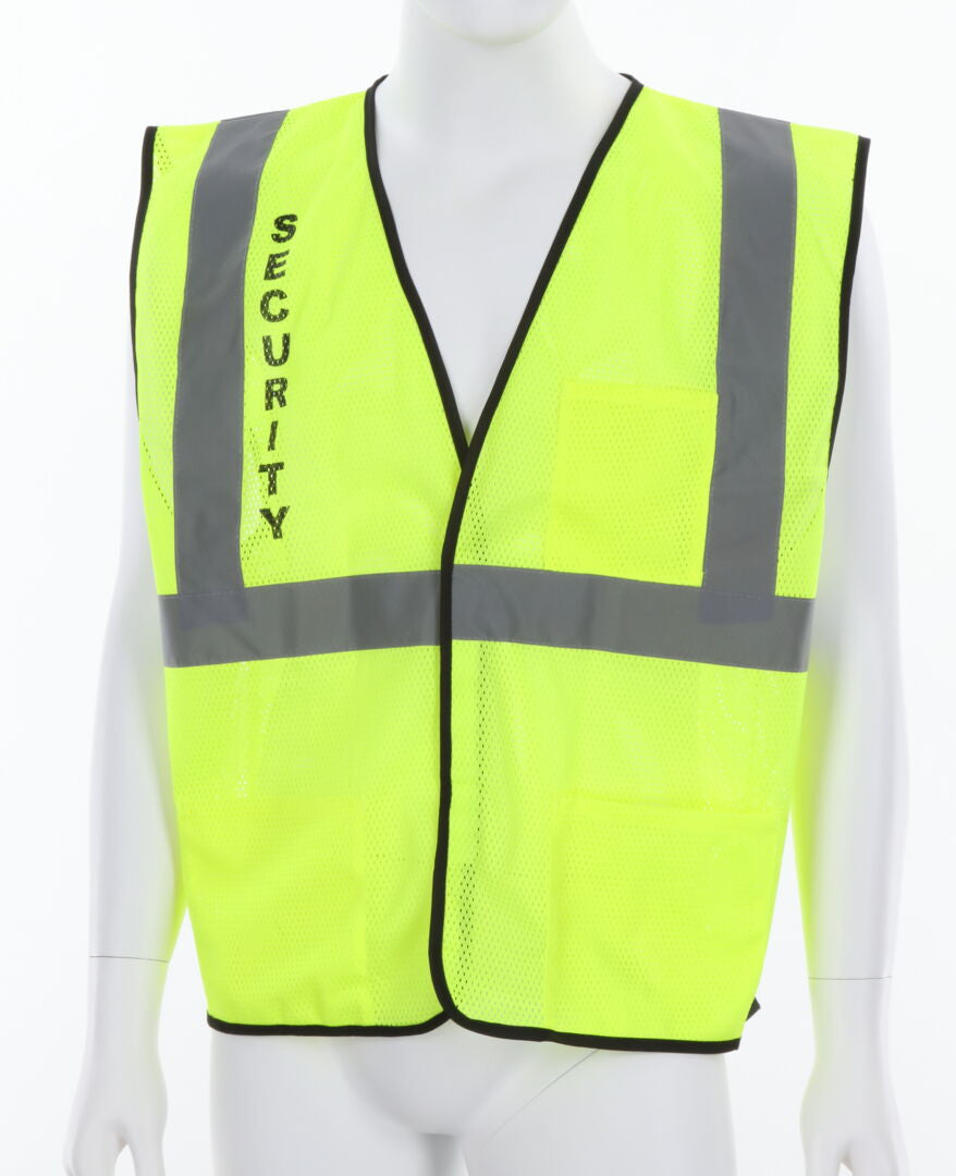MCR Safety VCL2MLSEC - Hi-Vis Reflective Lime Safety Vest - Mesh Fabric with Hook and Loop Front Closure - Meets ANSI/ISEA 107 2020 Standard - Type R Class 2 Compliant - Pre-Imprinted with Security Logo on Front Chest and Across Back — manufacturer image 2