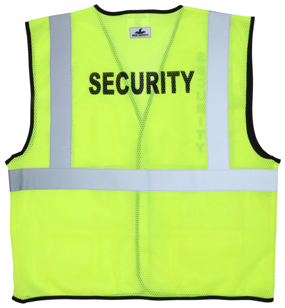 MCR Safety VCL2MLSEC - Hi-Vis Reflective Lime Safety Vest - Mesh Fabric with Hook and Loop Front Closure - Meets ANSI/ISEA 107 2020 Standard - Type R Class 2 Compliant - Pre-Imprinted with Security Logo on Front Chest and Across Back — manufacturer image 3