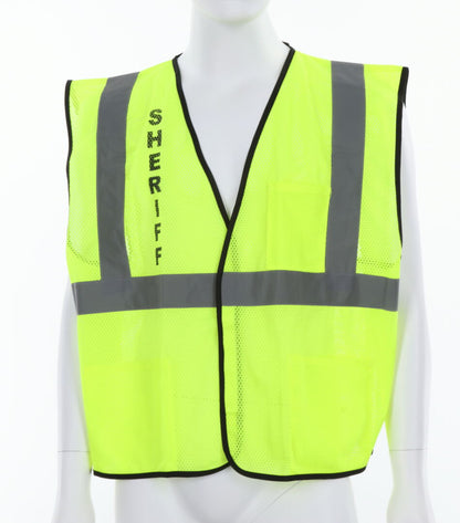 MCR Safety VCL2MLSHF - Hi-Vis Reflective Lime Safety Vest - Mesh Fabric with Hook and Loop Front Closure - Meets ANSI/ISEA 107 2020 Standard - Type R Class 2 Compliant - Pre-Imprinted with Sheriff Logo on Front Chest and Across Back — manufacturer image 2