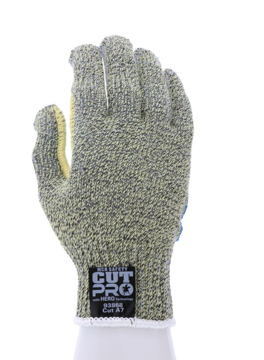 93868 - MCR Safety CutPro® with Hero™ Technology - 7 Gauge Regular Weight Shell - Made with ARX® Aramid Fibers - PVC Striped Palm - Cut Resistant Work Gloves - PVC Stripes add Abrasion Resistance and Gripping Power