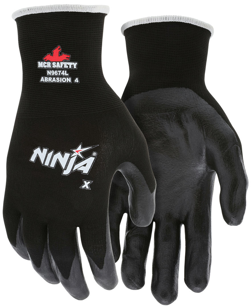 N9674 - Ninja® X Work Gloves - 15 Gauge Nylon / Lycra® Blended Shell - Bi-Polymer Coated Palm and Fingertips - Bi-Polymer Coating Achieves High Levels of Abrasion Resistance