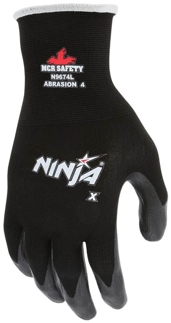 N9674 - Ninja® X Work Gloves - 15 Gauge Nylon / Lycra® Blended Shell - Bi-Polymer Coated Palm and Fingertips - Bi-Polymer Coating Achieves High Levels of Abrasion Resistance