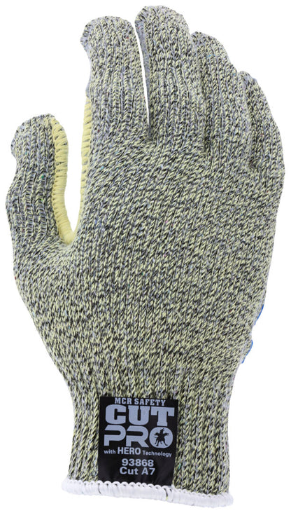 93868 - MCR Safety CutPro® with Hero™ Technology - 7 Gauge Regular Weight Shell - Made with ARX® Aramid Fibers - PVC Striped Palm - Cut Resistant Work Gloves - PVC Stripes add Abrasion Resistance and Gripping Power