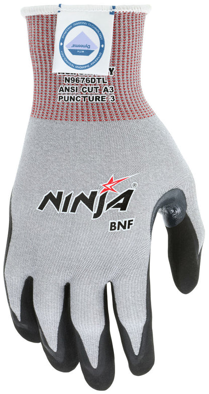 N9676DTS - MCR Safety CutPro® - Ninja BNF Cut Resistant Work Gloves - 15 Gauge Dyneema® Diamond Technology - NFT® Coated Palm and Fingertips - Nitrile Reinforced Thumb Crotch