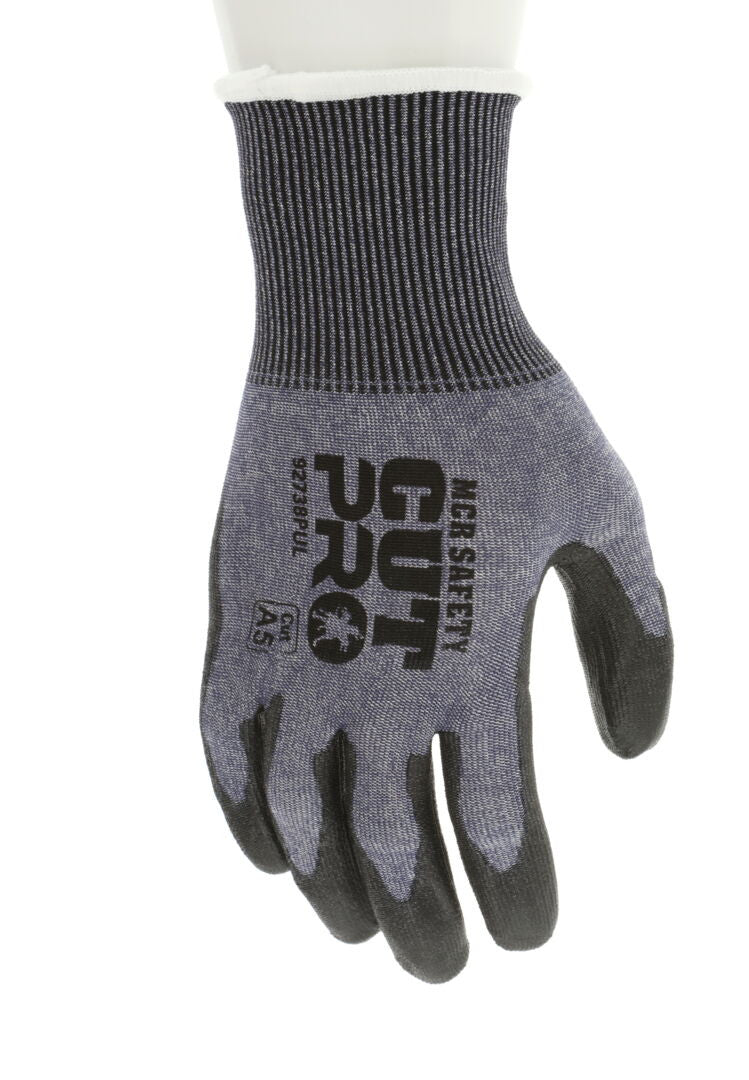92738PU - MCR Safety CutPro® - 18 Gauge HyperMax® HPPE Shell - Cut, Abrasion, and Puncture Resistant - Polyurethane (PU) Coated Palm and Fingertips - Provides Superior Dexterity and Sense of Touch