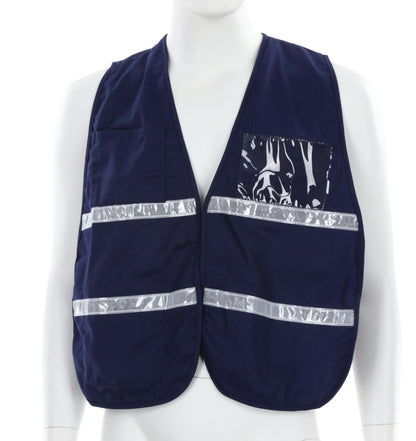 MCR Safety ICV203 - Blue Incident Command Safety Vest - Polyester Cotton Fabric - 1 Inch White Reflective Stripes - Hook and Loop Front Closure - Clear Front and Back Slots for Custom Inserts — manufacturer image 2