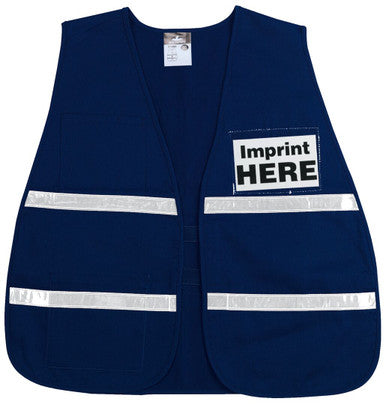 MCR Safety ICV203 - Blue Incident Command Safety Vest - Polyester Cotton Fabric - 1 Inch White Reflective Stripes - Hook and Loop Front Closure - Clear Front and Back Slots for Custom Inserts