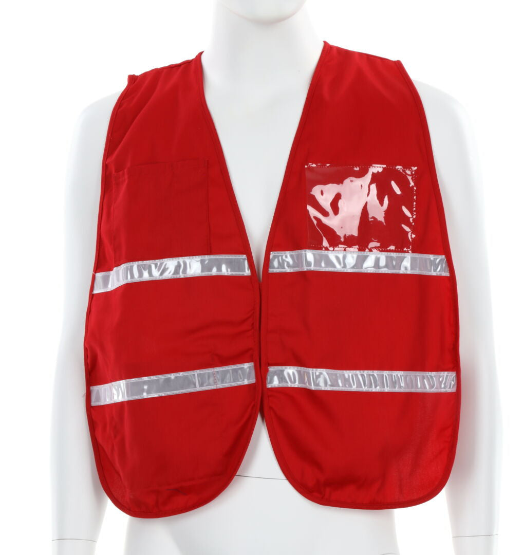 MCR Safety ICV204 - Red Incident Command Safety Vest Polyester Cotton Fabric 1 Inch White Reflective Stripes Hook and Loop Front Closure Clear front and back slots for custom inserts — manufacturer image 2