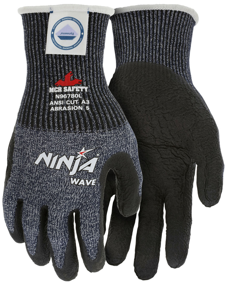 N96780 - MCR Safety CutPro® - Ninja® Wave Cut Resistant Work Gloves - 13 Gauge Dyneema® Diamond Technology - Nitrile Wave Coated Palm and Fingertips