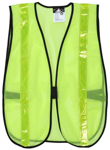 MCR Safety S220R - Florescent Lime Mesh Safety Vest -1 3/8 Inch Lime Reflective Stripes - Light Weight Polyester Mesh Fabric - General Purpose, Non-ANSI Rated